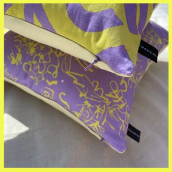 Spring Lilac And Yellow Floral Sketch Cushion, 3 of 9