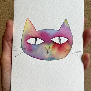 Rainbow Watercolour Personalised Cat Painting Card, 3 of 10