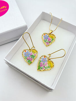 Heart Necklace With Forgetmenot Flowers In Gold Or Silver, 9 of 11