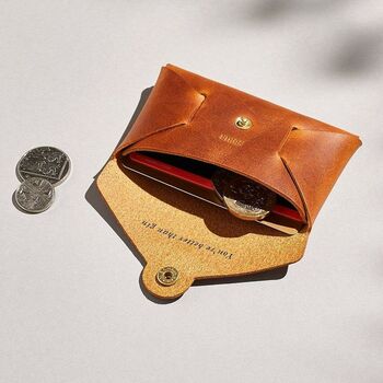 Personalised Tan Brown Leather Card + Coin Purse, 4 of 5