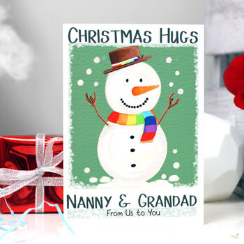 Personalised Snowman Rainbow Christmas Card, 2 of 6