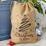 Personalised Christmas Tree Black Swirl Hessian Sack, thumbnail 2 of 2