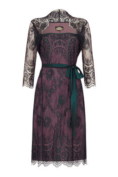 Long Sleeve Lace Dress In Midnight And Currant, 2 of 3