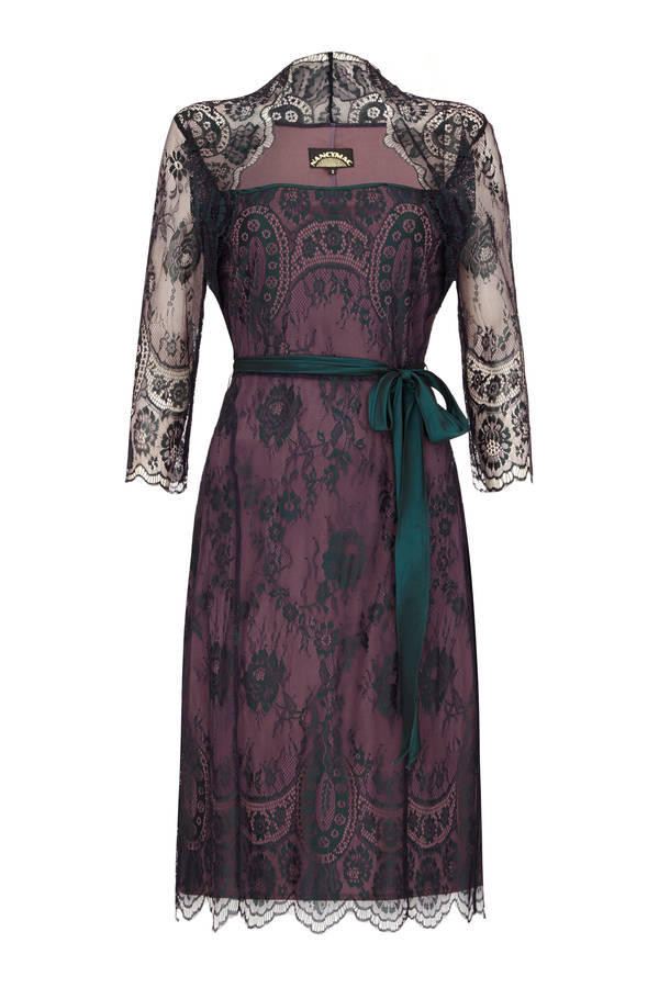 Long Sleeve Lace Dress In Midnight And Currant By Nancy Mac