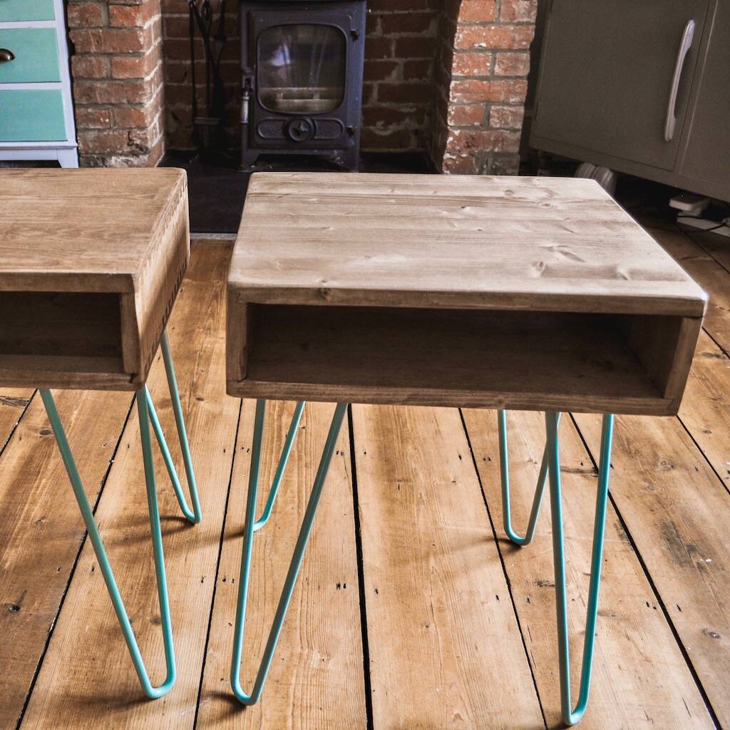 Handmade Bedside Table With Hairpin Legs By The Porcupine Creative