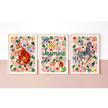 Personalised Safari Nursery Print Set | Set Of Three Wall Art, 5 of 12