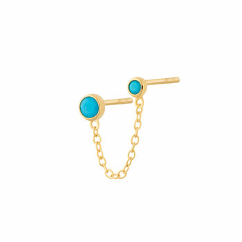Turquoise Double Stud Earring With Chain Connector, 3 of 6