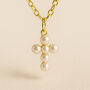 Personalised Tiny Gold Plated Sterling Silver White Seed Pearl Cross Necklace, thumbnail 1 of 8