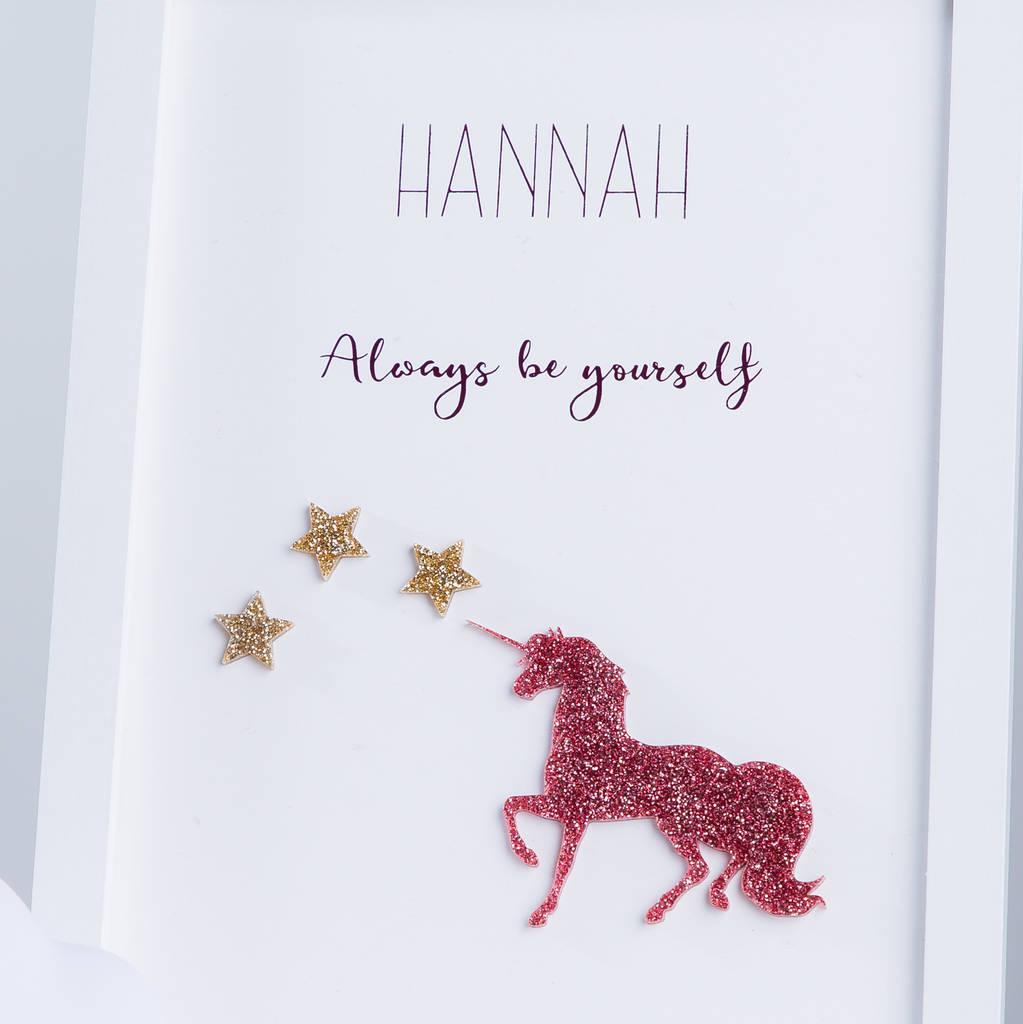personalised unicorn name framed print by funky laser