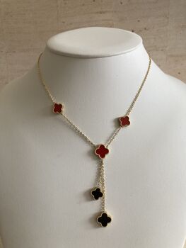 Double Sided Clover Long Necklace Red Black, 5 of 10