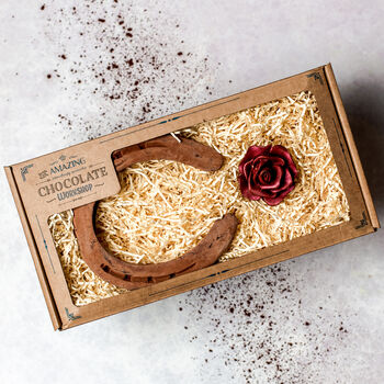 Chocolate Horseshoe And Rose Gift + Personalised Box, 5 of 12