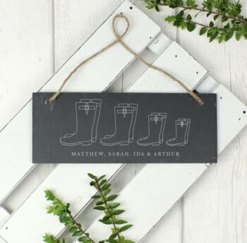 Personalised Welly Boot Family Hanging Slate Plaque, 2 of 4