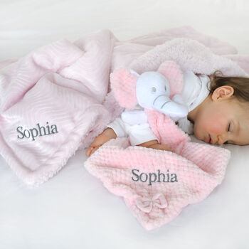 Personalised Pink Sherpa Blanket Elephant Comforter Set, 6 of 11