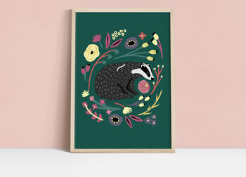 Badger And Florals Print, 4 of 4