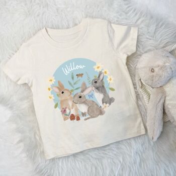Personalised Easter Bunny Scene Egg Kids T Shirt, 2 of 5