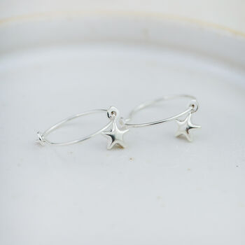 Sterling Silver Charm Hoops With Star Drop, 2 of 4
