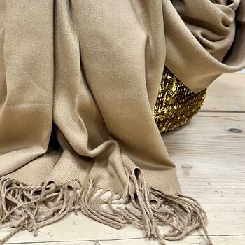 Super Soft Plain Pashmina Style Scarf In Tan, 3 of 3