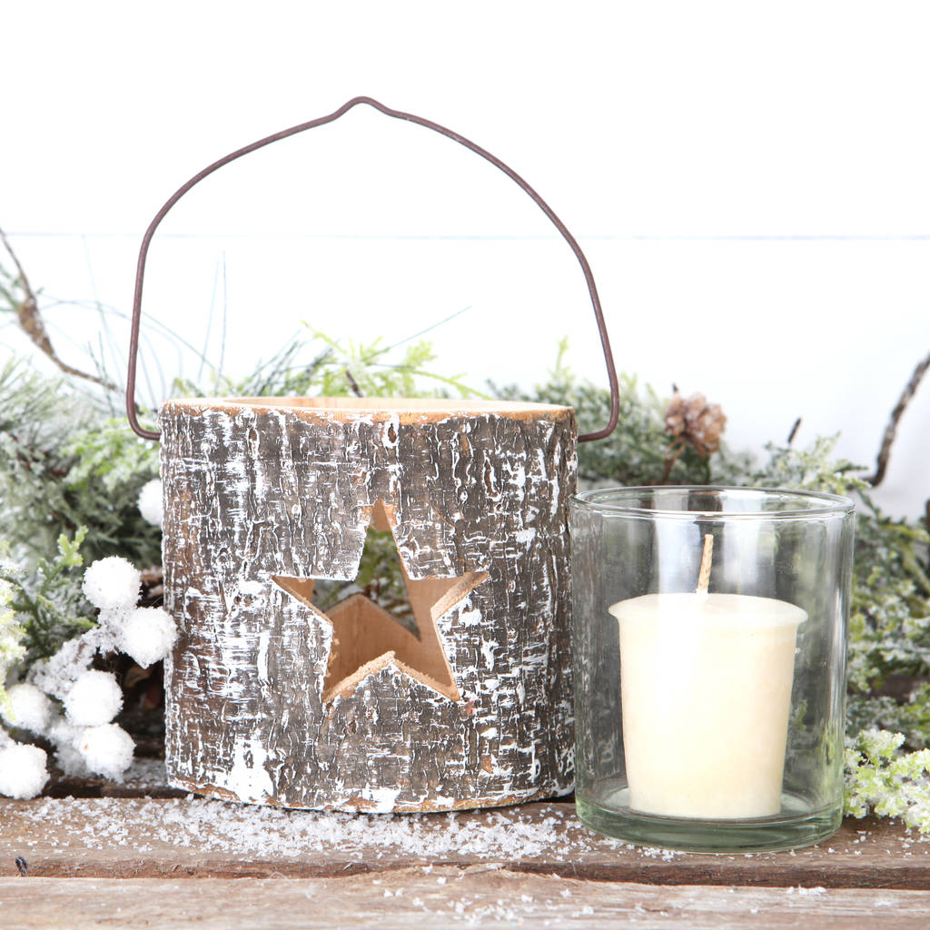 Bark Star Cutout Candle Holder With Scented Votive By red berry apple