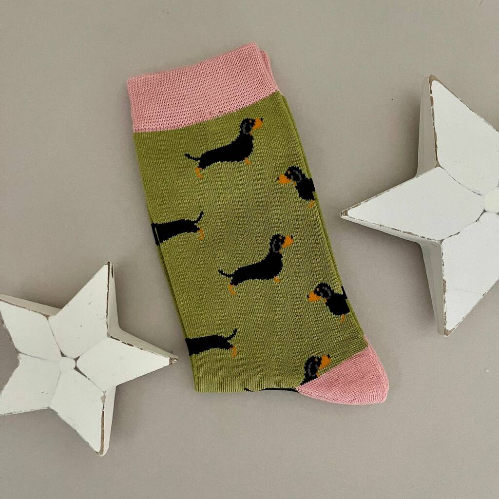 Bamboo Little Sausage Dogs Socks In Moss