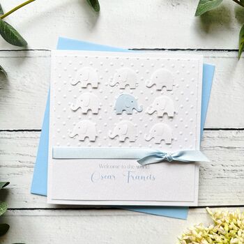 Handmade New Baby Card. Elephant Theme. New Baby Boy, 8 of 12
