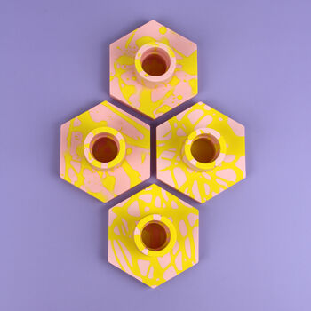 Pink And Yellow Geometric Candlestick Holder, 5 of 7