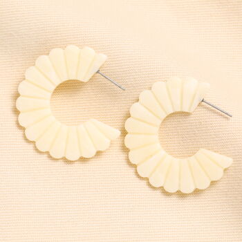 Cream Resin Scalloped Edge Hoop Earrings, 2 of 4