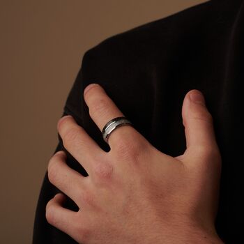 Personalised Band Ring, Two Tone Silver And Black Engraved Ring, 2 of 11