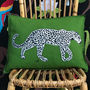 Vivid Green Embroidered Wool Leopard Cushion, thumbnail 1 of 3