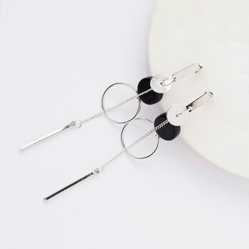 Silver Colour Hoop And Disc Long Drop Earrings, 3 of 3