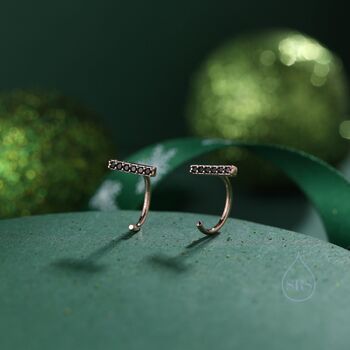 Sterling Silver Cz Bar Huggie Hoop Earrings, 7 of 12