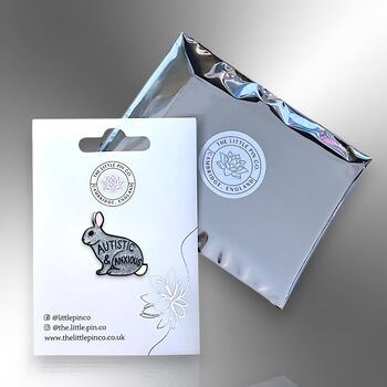 Autistic And Anxious Silver Glitter Bunny Enamel Lapel Pin, Asperger's Syndrome, Autism Gift For Children, 5 of 8