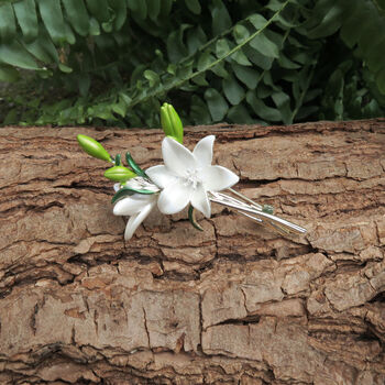 Lily White Flower Bouquet Brooch, 2 of 4