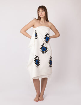 White With Dark Blue Eye Organic Cotton Peshtemal Towel, 2 of 6