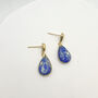 Royal Blue Dainty Teardrop Stud Gold Earrings, thumbnail 1 of 9