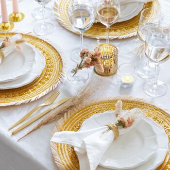 Woven Natural Straw Yellow Round Placemats, 5 of 6