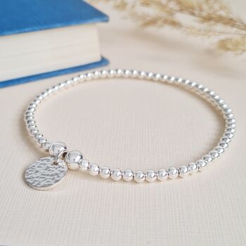 Sterling Silver Bracelet With Silver Hammered Charm, 3 of 5