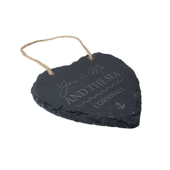 You Me And The Sea Cornwall Slate Hanging Heart, 3 of 4