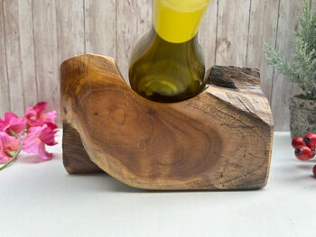 Hand Carved Driftwood Single Wine Bottle Holder Gift, 2 of 9