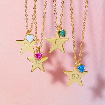 Personalised Star And Birthstone Milestone Birthday Necklace, 8 of 11