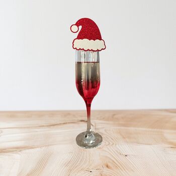 Six X Santa Hat Christmas Drinks Toppers, Champagne Toppers, Festive Cocktails, 2 of 7
