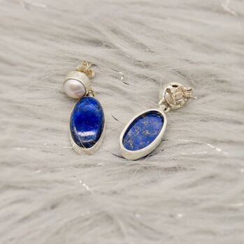Lapis Lazuli And Pearl Sterling Silver Earrings, 6 of 9