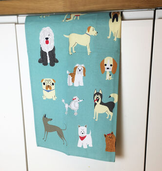 Dog Illustrations Colourful Kitchen Tea Towel, 3 of 6