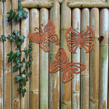 Three Rusted Metal Butterflies, Rusty Metal Garden Art, 7 of 10