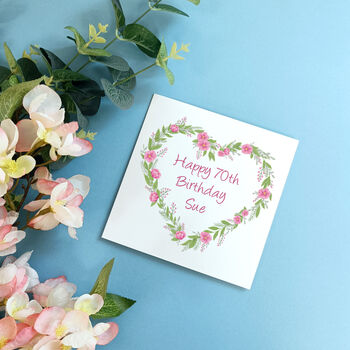 Personalised 70th Birthday Card | Floral Heart Birthday Card, 4 of 5