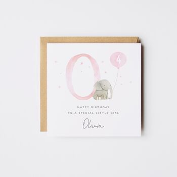 Elephant Happy 1st Birthday Girl Card *Age Options, 4 of 5