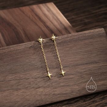 Starburst Dangle Chain Stud Earrings In Sterling Silver, 6 of 11