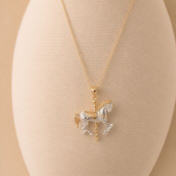 Personalised Gold Plated Sterling Silver Carousel Horse Pendant Necklace, 2 of 10