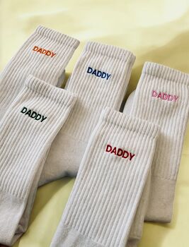 Colourful Rainbow Sports Embroidered Daddy Socks Gift, 3 of 3
