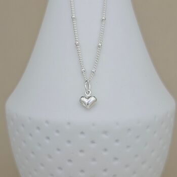 Sterling Silver Petite Heart Charm Ball Chain Necklace, 2 of 3