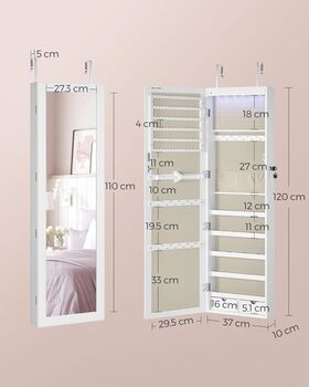 Wall Mounted Lockable Jewellery Armoire With Mirror, 8 of 9